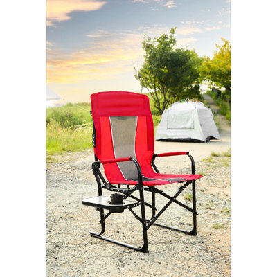 Camping Directors Portable Chair - Heavy Duty Oversized Folding With Side Table For Patio Red Garden