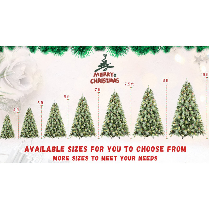 Arbre de Noël de 7 pi équipé de 400 lumières à DEL blanc chaud, 1348 pointes d'aiguilles mixtes et dures, 82 branches de pin, installation facile à charnières pour un joyeux matin, branches pré-enfilées, assemblage sans effort et