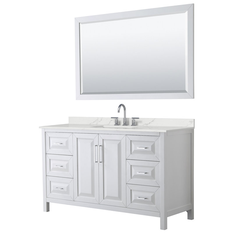 Daria 60'' W Single Vanity, Matte Black, Gray, White Quartz