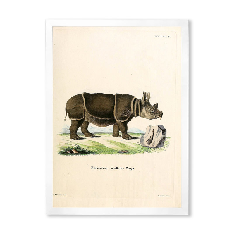 Rhinocéros rétro - peinture sur toile, H 32 po x l 16 po x P 1 po, Cadre photo blanc