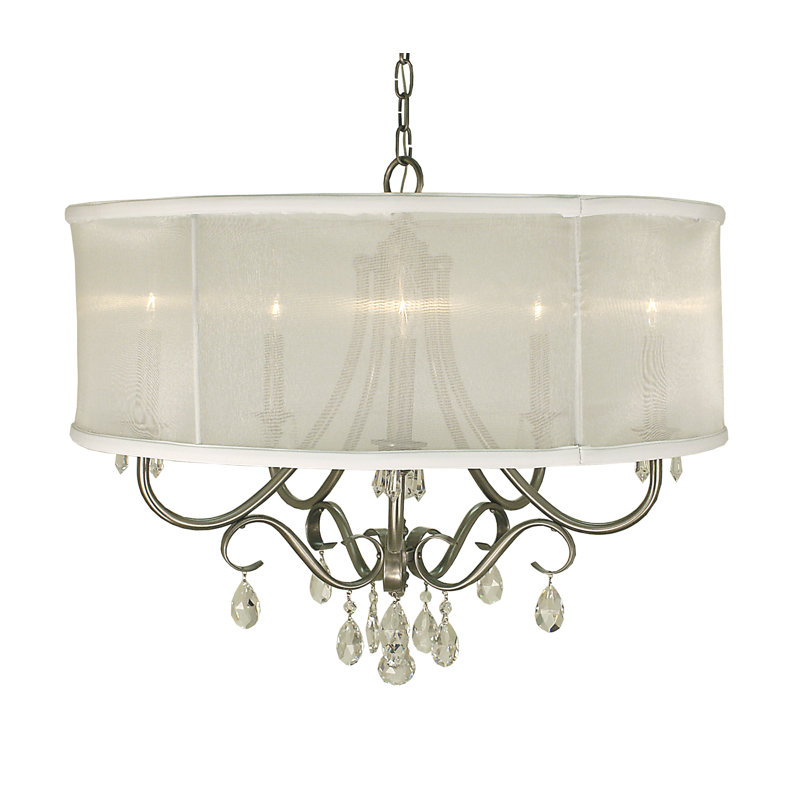 Mallie 5 - Light Drum Chandelier, White, Mahogany Bronze