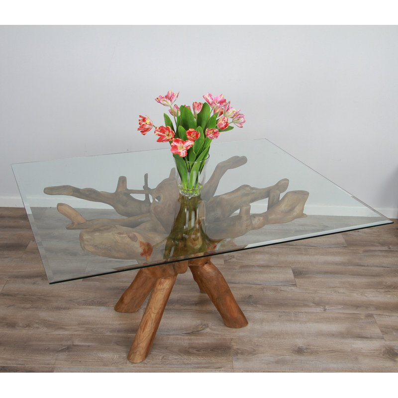 Hysley Glass Top Solid Wood Base Dining Table