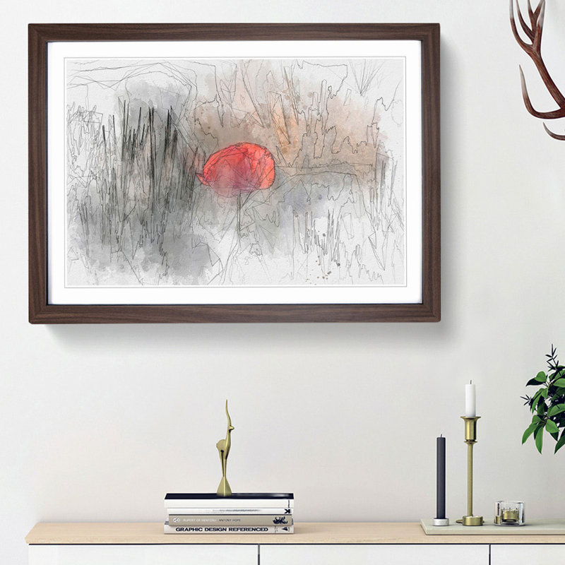 Red Poppy Flower in Abstract - Framed Print, Walnut Framed, 27cm H x 36cm W x 2cm D