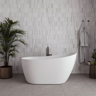 55" Streamline Soaking Glossy White Freestanding Tub With Internal Drain