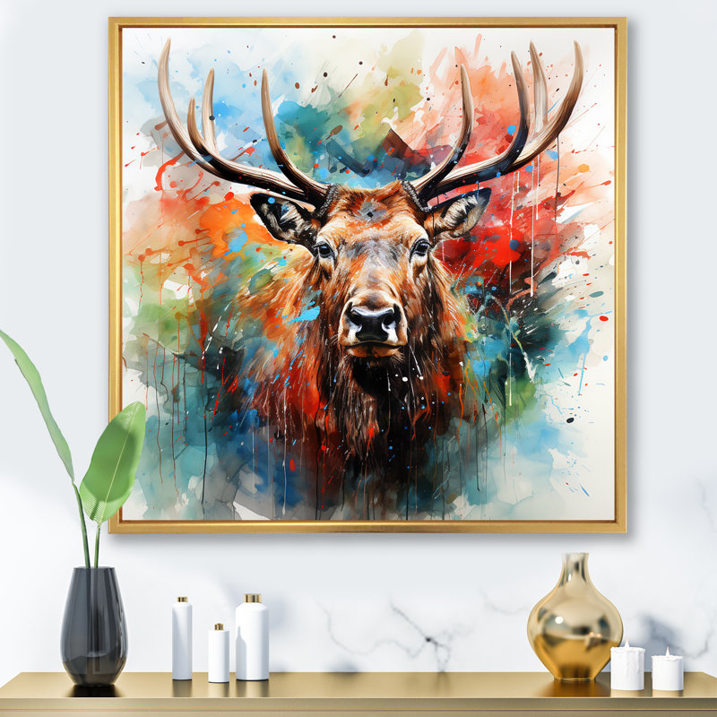 Art mural majestueux orignal au pays des merveilles, Cadre flottant doré, H 30 po x l 30 po x P 1,5 po