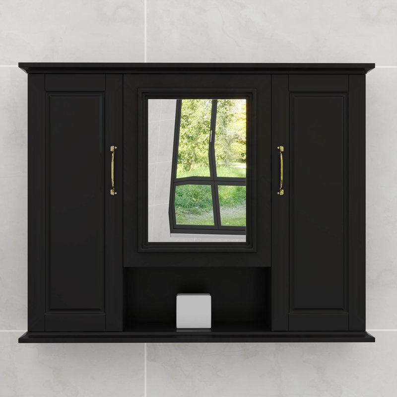 Armoire de rangement murale avec miroir et 3 portes, Noir