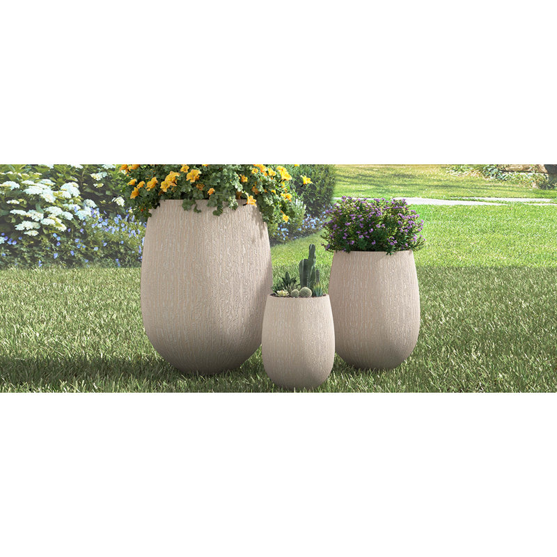 Ensemble de 3 pots à fleurs d'extérieur légers en forme d'œuf avec trous de drainage et bouchon en caoutchouc MGO en forme d'œuf pour jardin, piscine, piscine et intérieur