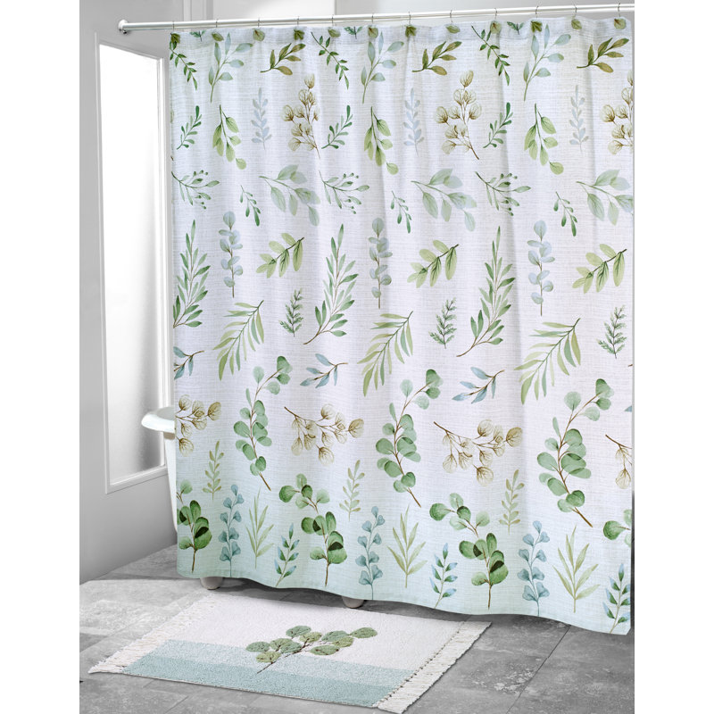 Botanical Ombre Leaves Fabric Shower Curtain, 72" x 72"