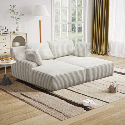 Méridienne double surdimensionnée 77,8 po, canapé-lit moelleux en nuage, fauteuil-lit rembourré, aucun assemblage requis, velours côtelé pour le salon, beige