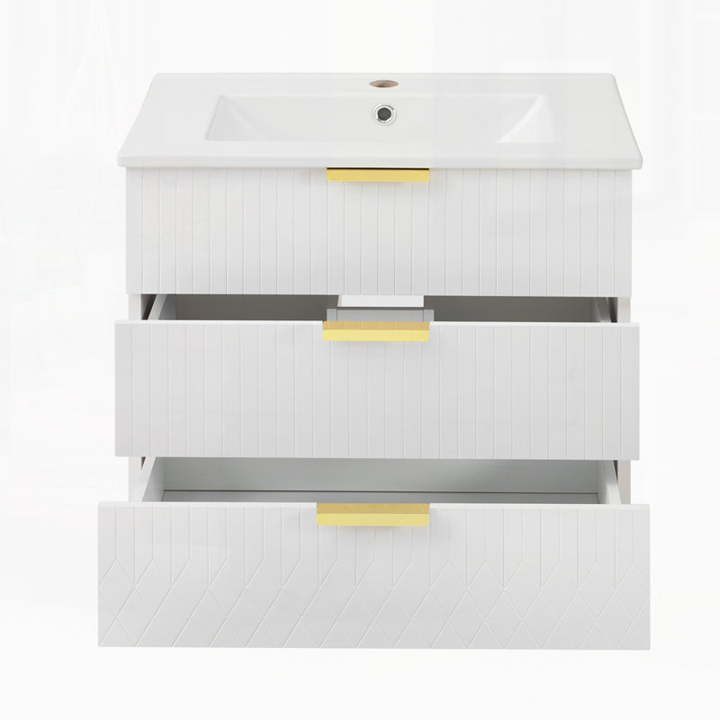 24" Wall Mounted Floating Cabinet with Double Drawer, White