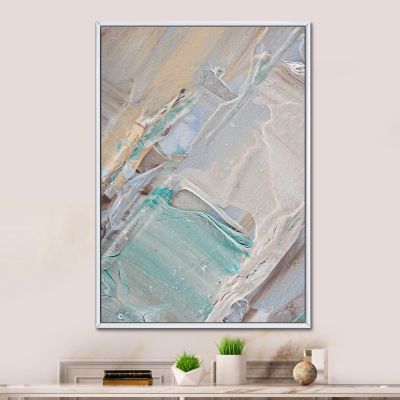 Artistic Beige Light Blue Strokes - Art sur toile moderne et contemporain, H 12 po x l 8 po x P 1 po