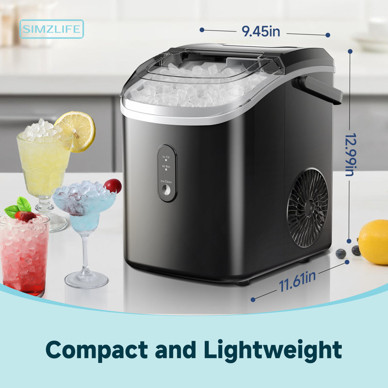 Simzlife 34 Lb. Daily Production Nugget Clear Ice Portable Ice Maker, Black