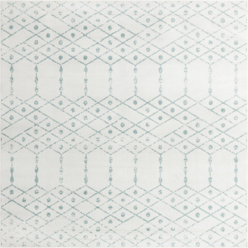 Tapis ivoire à motif géométrique ivoire d'Igon, Carré 7 pi 10 po