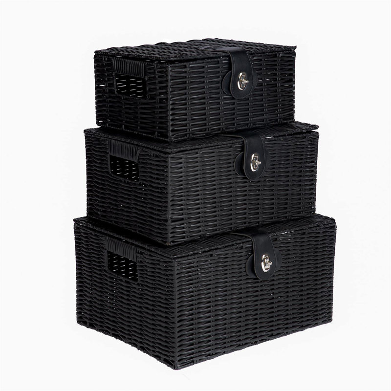 Beachcrest Home Maryam Natural Rattan Decorative Basket, Black