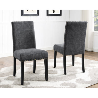 Chaises de salle à manger grises en tissu, de 2 pièces - rembourrées, de 17,9 po de largeur, assise de 2 pièces en bois franc, H 19,25 po x H 24,58 po x H 38 po