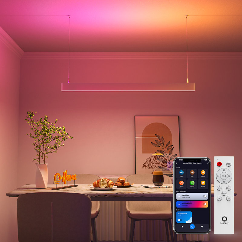 Lumary 48" Smart LED Linear Pendant Light,Wi-Fi Island Lights Hanging Fixtures, RGBAI Dimmable Chandelier for Kitchen Dining Work with Alexa & Google Assistant, Adjustable Height