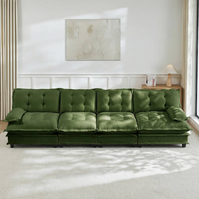 Canapé modulaire en chenille capitonné 138 po, Vert