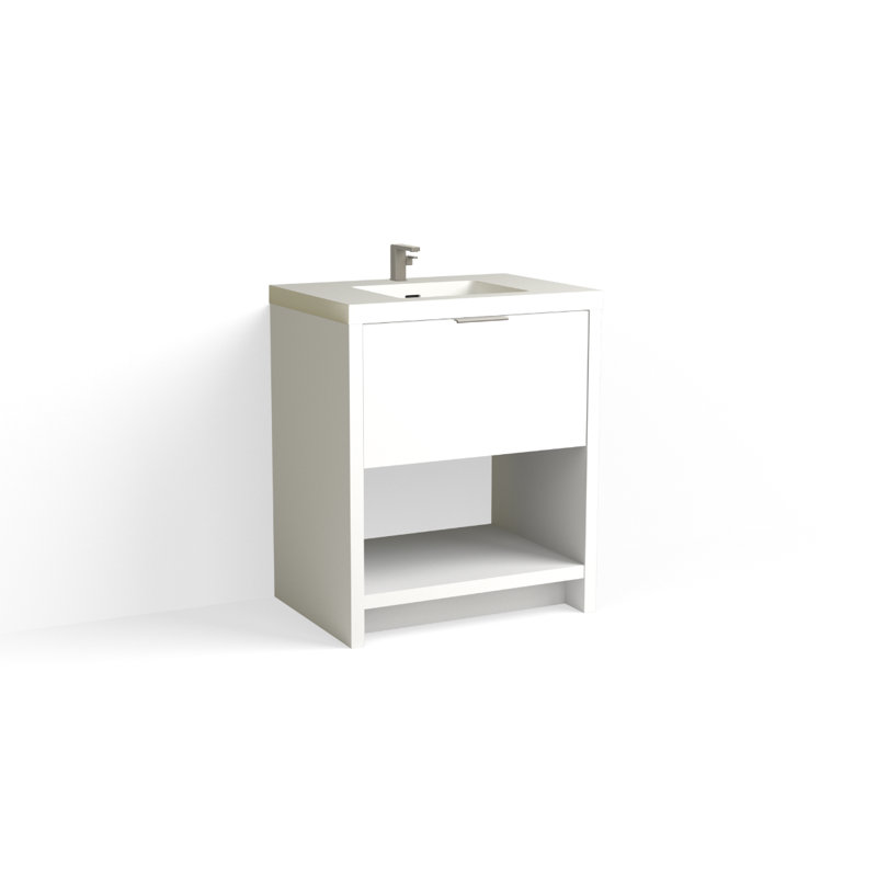 Vista 30" W Freestanding Single Bathroom Vanity, White Gloss, Single-Hole, White Nanomatte/Matte Black