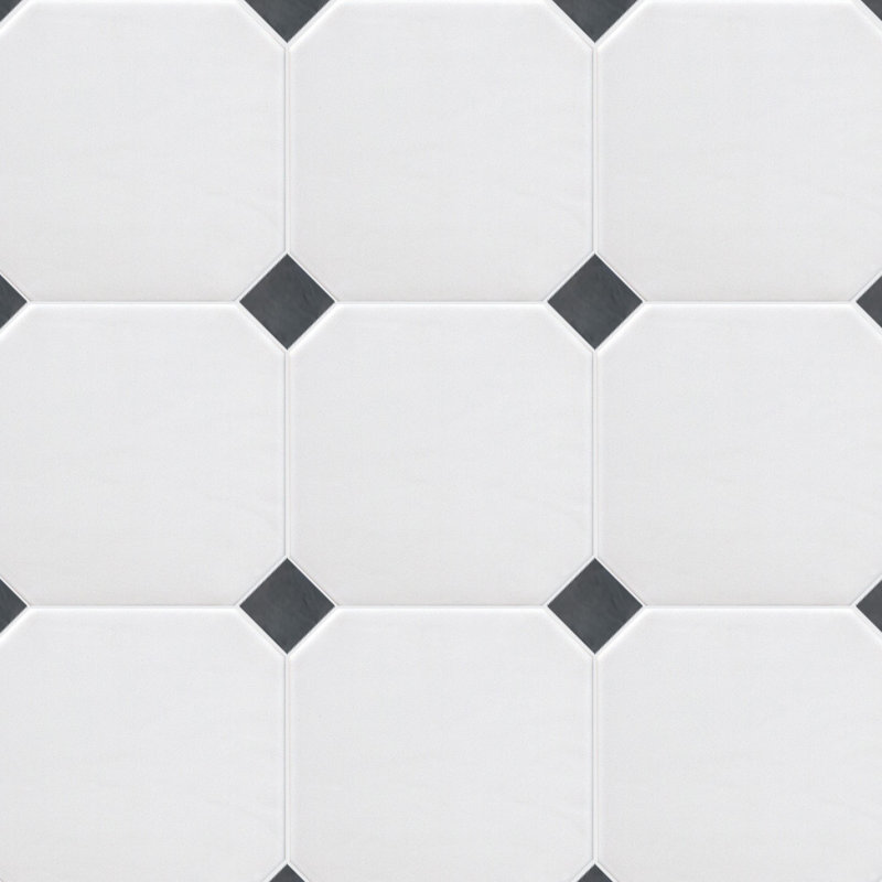 Lisbon White With Black Dot Floor and Wall Porcelain Tile, White