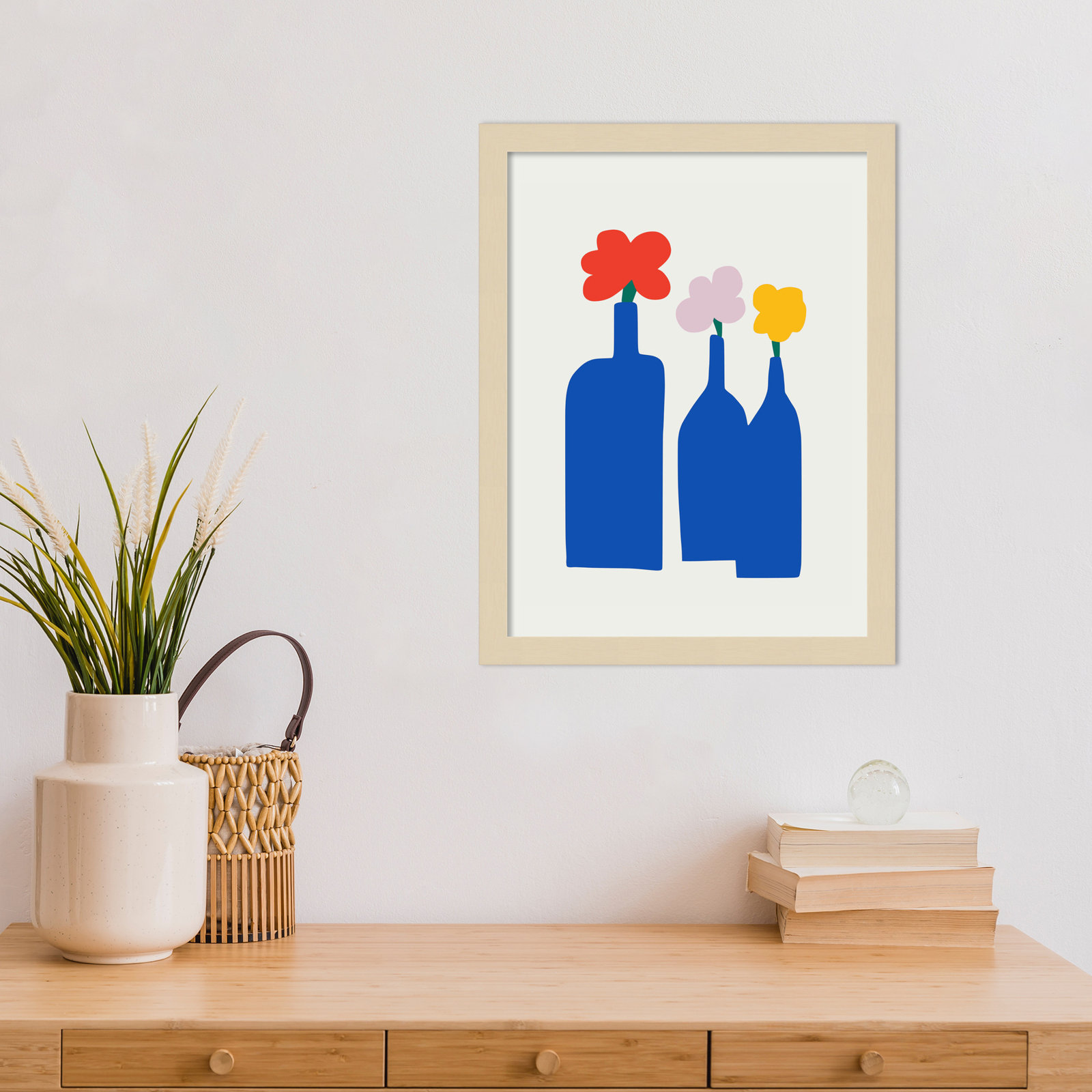 Blue Bottle Vase Print by Little Dean, 17" H x 13" W, Brown