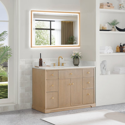 Meuble-lavabo simple 48 po en chêne naturel Noe