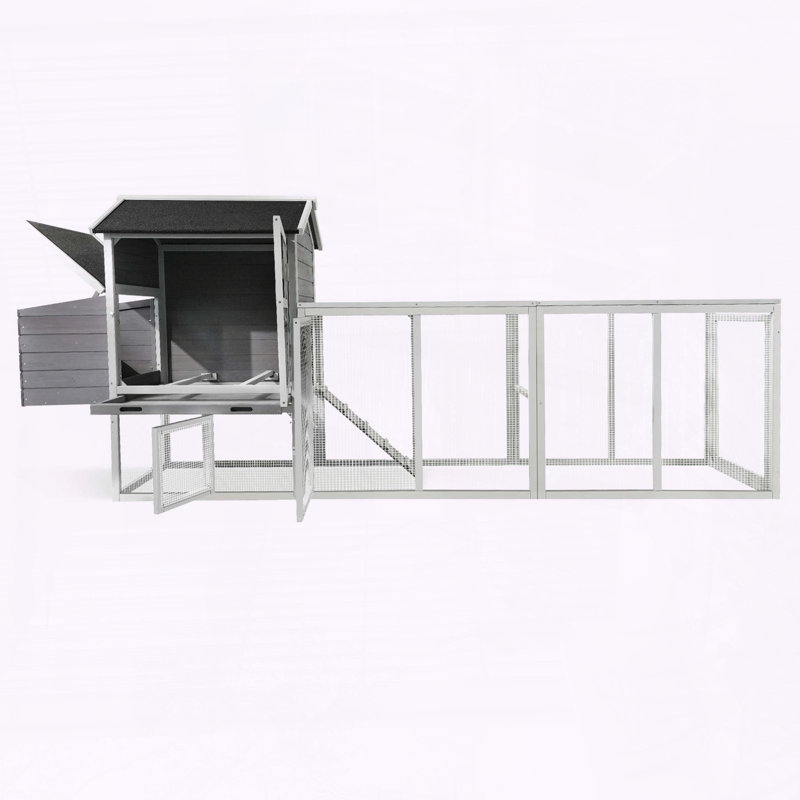 Poulailler en bois gris avec couloir et panneau anti-UV
