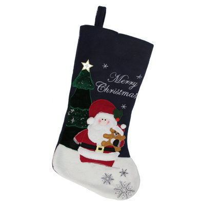 Chaussette de Noël 19 "en molleton texturé brodé" Merry Christmas "