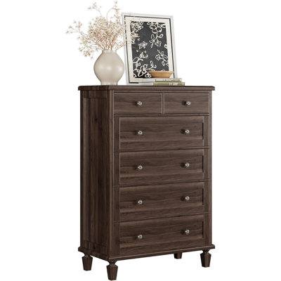 Commode vintage à 6 tiroirs avec pieds fuselés, commode en bois pour la chambre à coucher, le salon ou le vestibule