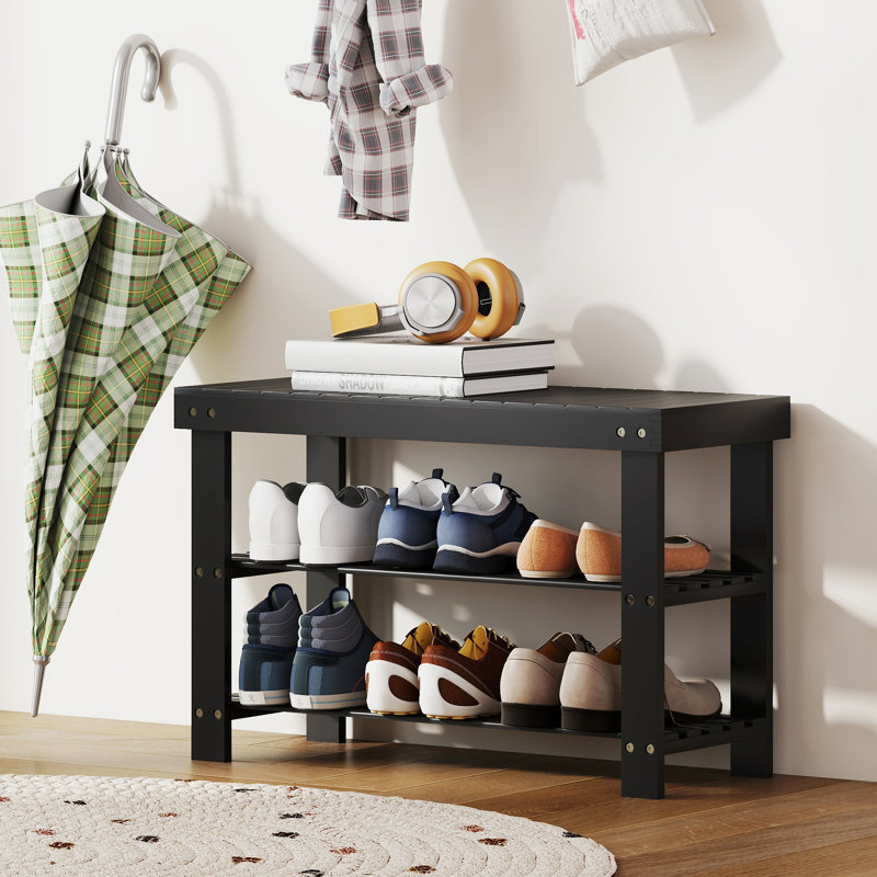 Banc de rangement en bambou pour chaussures, banc d'entrée à 3 niveaux, noir, Noir