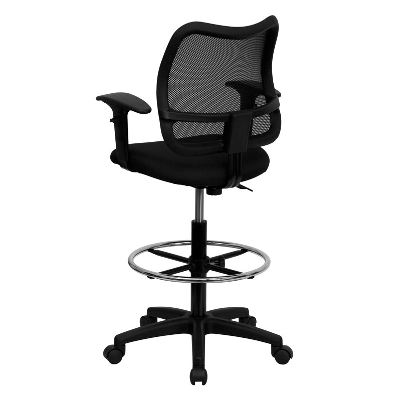 ErgoDraft Black Mesh & Nylon Adjustable Drafting Chair with Swivel
