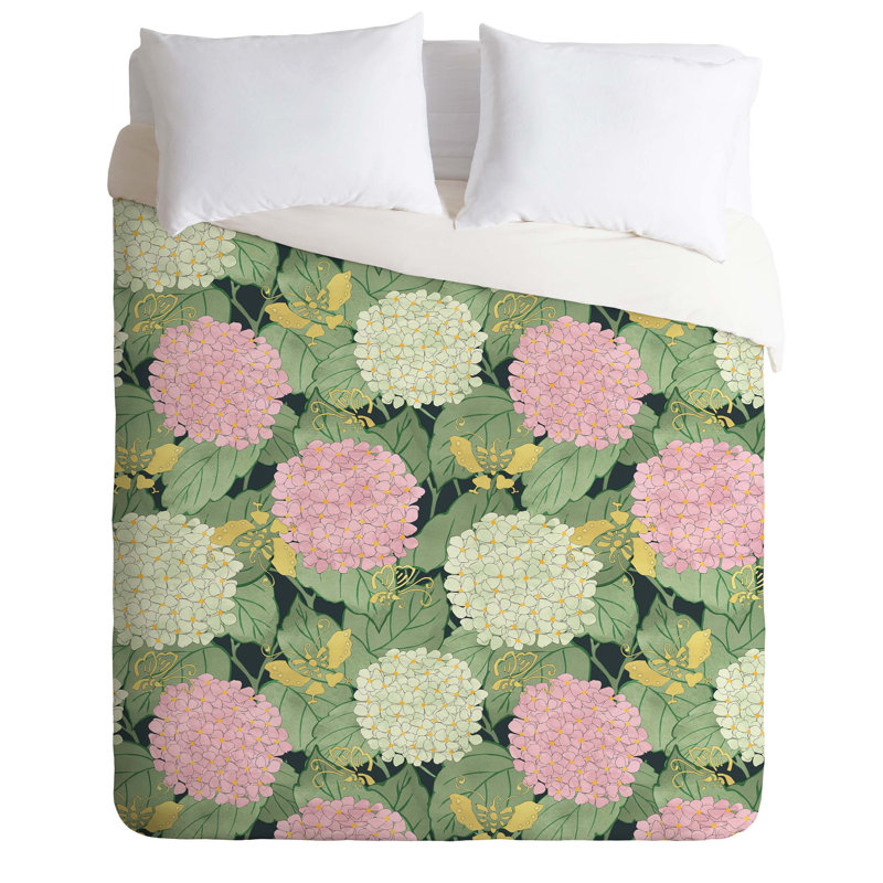 Ensemble de housse de couette Hydrangea and Butterflies, Housse de couette simple / simple TG et 1 taie dé