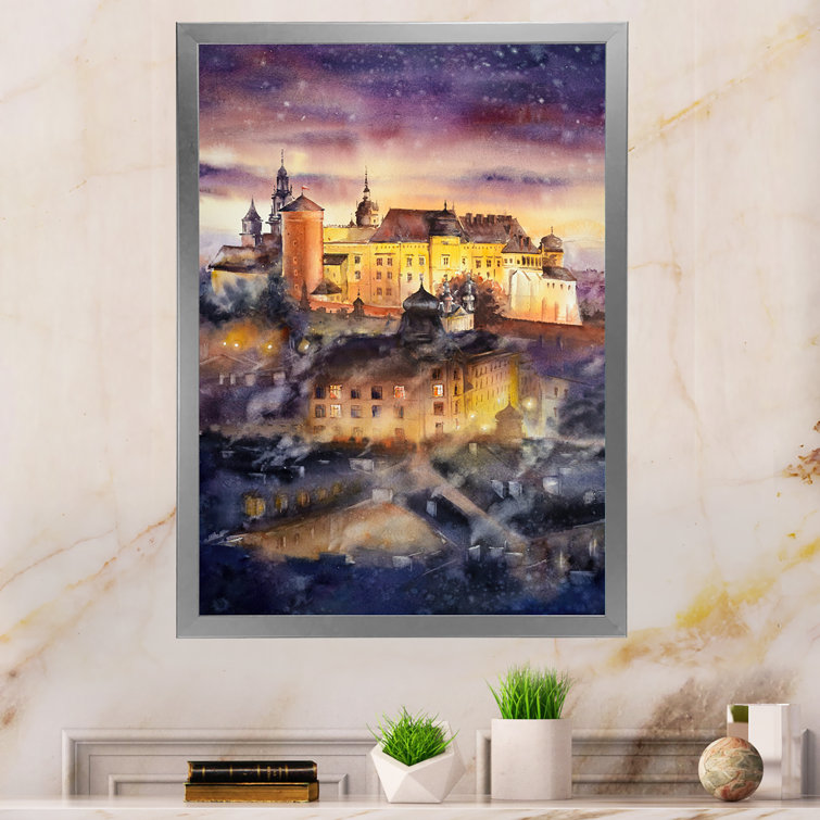 Wawel Castle in Night View - Picture Frame Print On Canvas Winston Porter Size: 20 H x 12 W x 1 D, Format: Gold Picture Frame Canvas