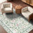 Green Floral Machine Washable Area Rug with Non-Slip Backing-1896119428