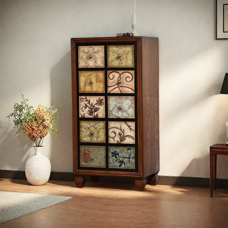 Retro Hand-Painted Solid Wood Cabinet
