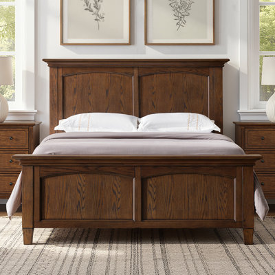 Amberlyn Traditional King Oak Veneer Bed with Solid Wood Legs by Lark Manor