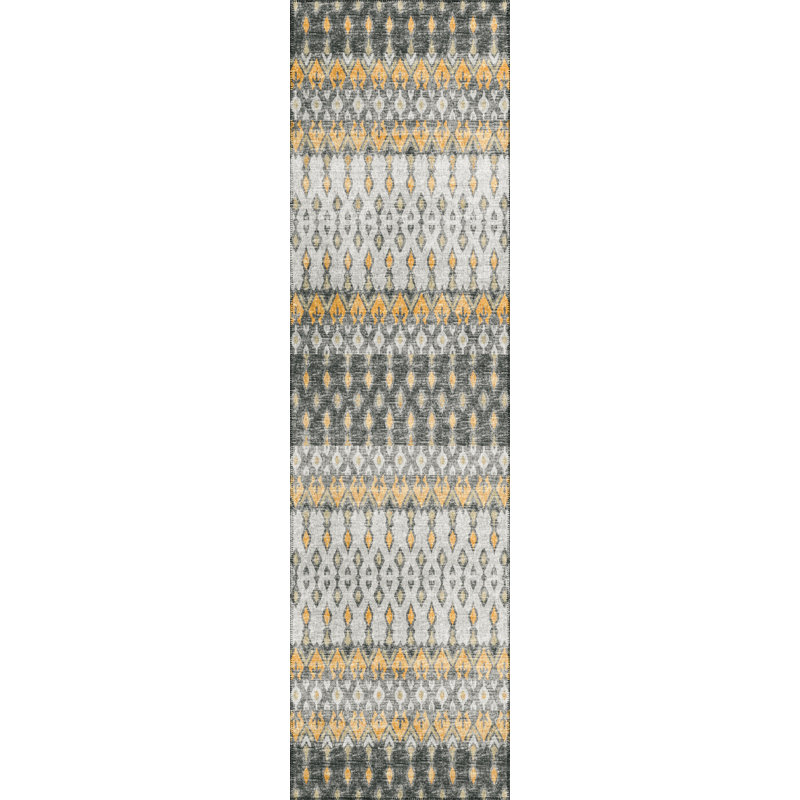 Tapis gris / jaune Antrel Ikat, Tapis de couloir 2 pi 3 po x 7 pi 6 po