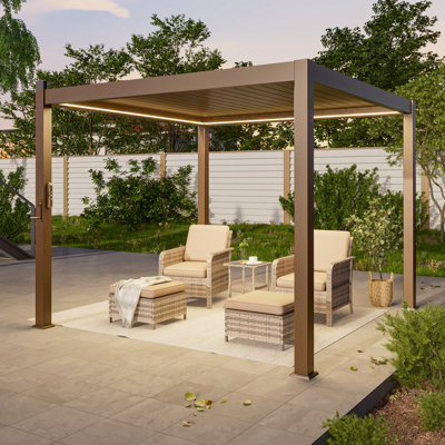 Pergola solaire à DEL en aluminium avec persienne à manivelle