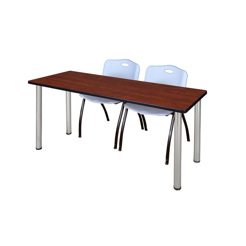 Plateau de table Kee et chaises empilables 2 M, Gris, Chrome, Cerisier
