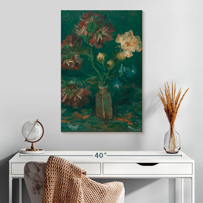 Harnek bouteille avec pivoines et delphiniums, H 30 po x l 20 po