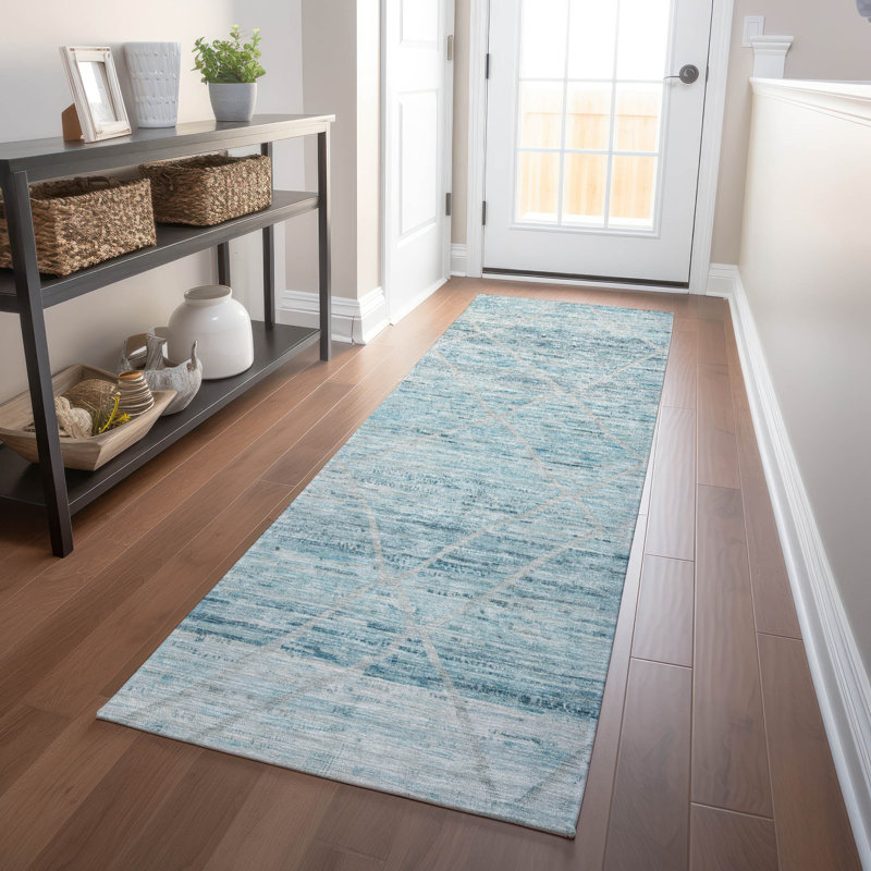 Tapis bleu sarcelle lavable à la machine intérieur / extérieur Cinead ACN1658, Tapis de couloir 2 pi 3 po x 7 pi 6 po