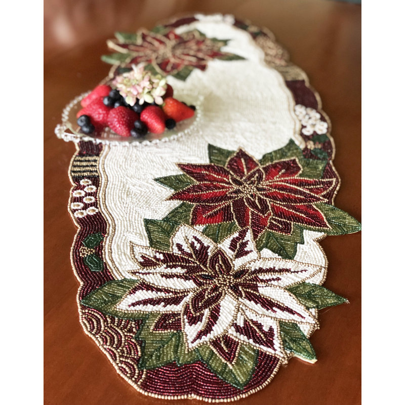 Isenberg Poinsettia Beaded Table Runner