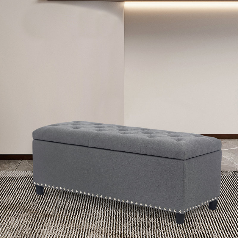Chamisa Upholstered Ottoman, Gray 100% Linen