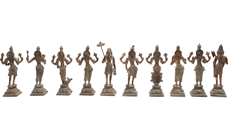 Ensemble de 10 statues Dashavatara Ten Incarnations of Lord Vishnu, Antique