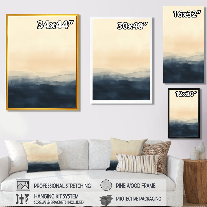 Art mural dégradé minimaliste, toile bleu neutre, Vytoldas, Cadre naturel flottant, H 32 po x l 24 po