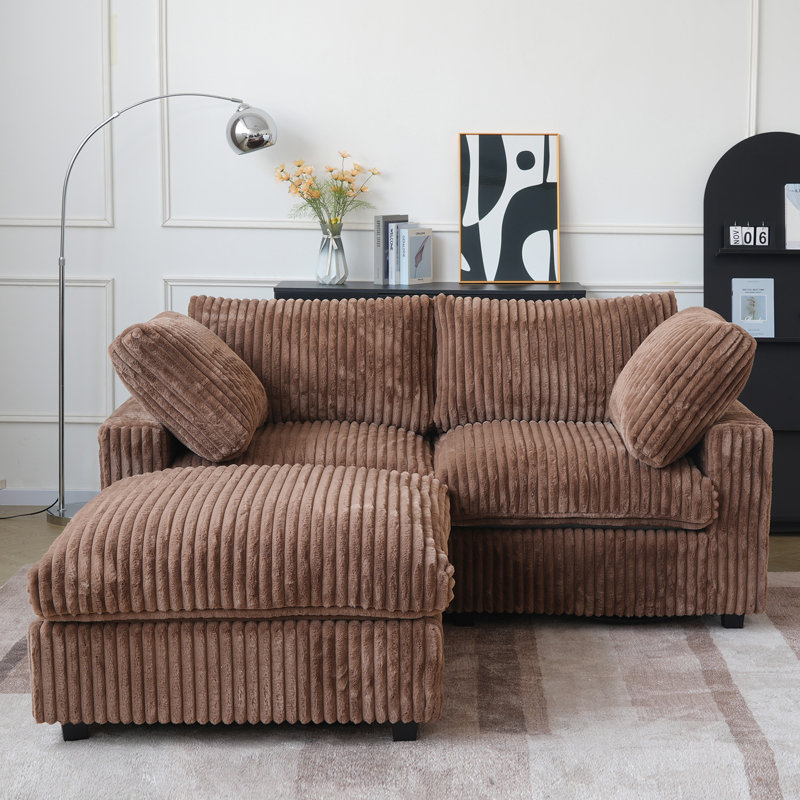 3 - Piece Upholstered Sectional, Brown Faux Fur