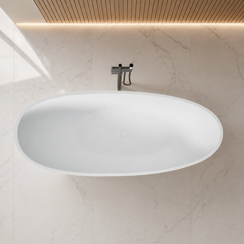 74" Free Standning Bathtub Solid Surafce Soaking Tub, White