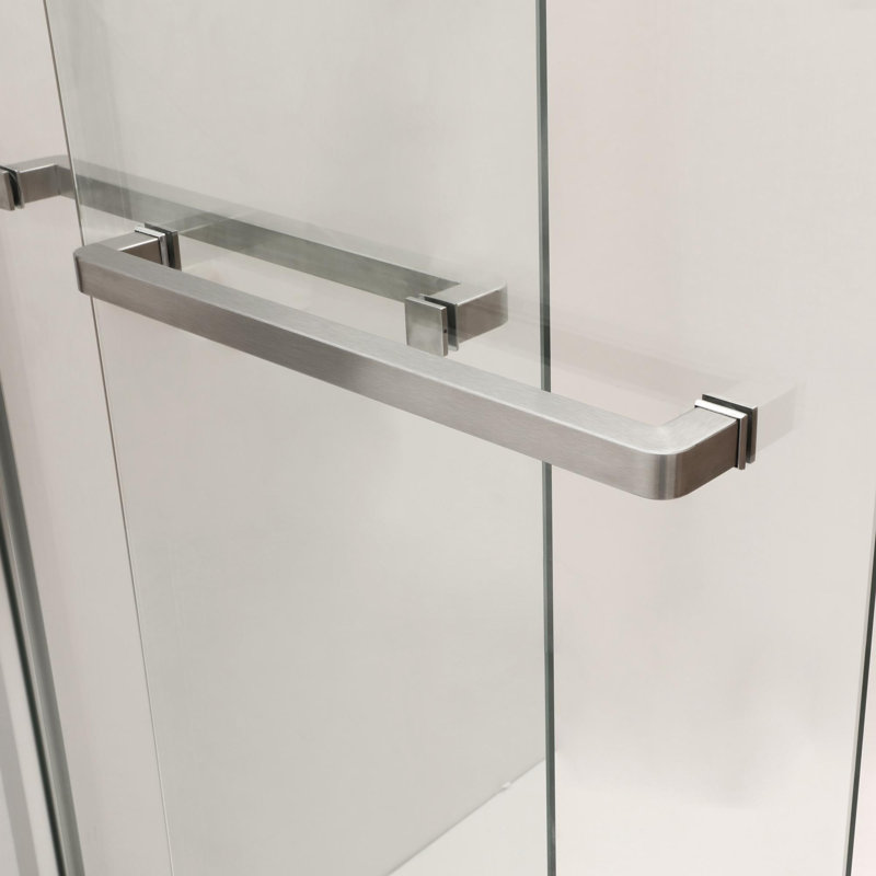 48"Wx 76"H Semi-Frameless Double Sliding Shower Door, Brushed Nickel