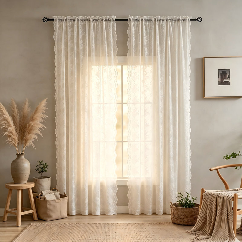 Rideaux rétro en dentelle ivoire, 52"W x 96"L