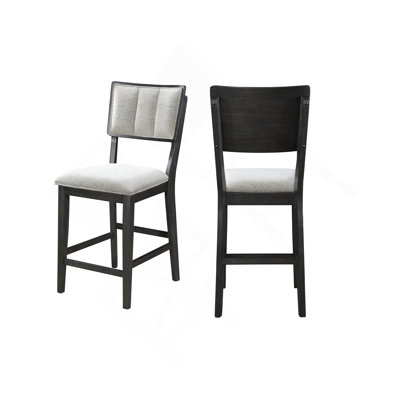 Ensemble de 2 cadres de salle à manger gris clair à hauteur de comptoir et tissu d'ameublement à haut dossier en bois foncé