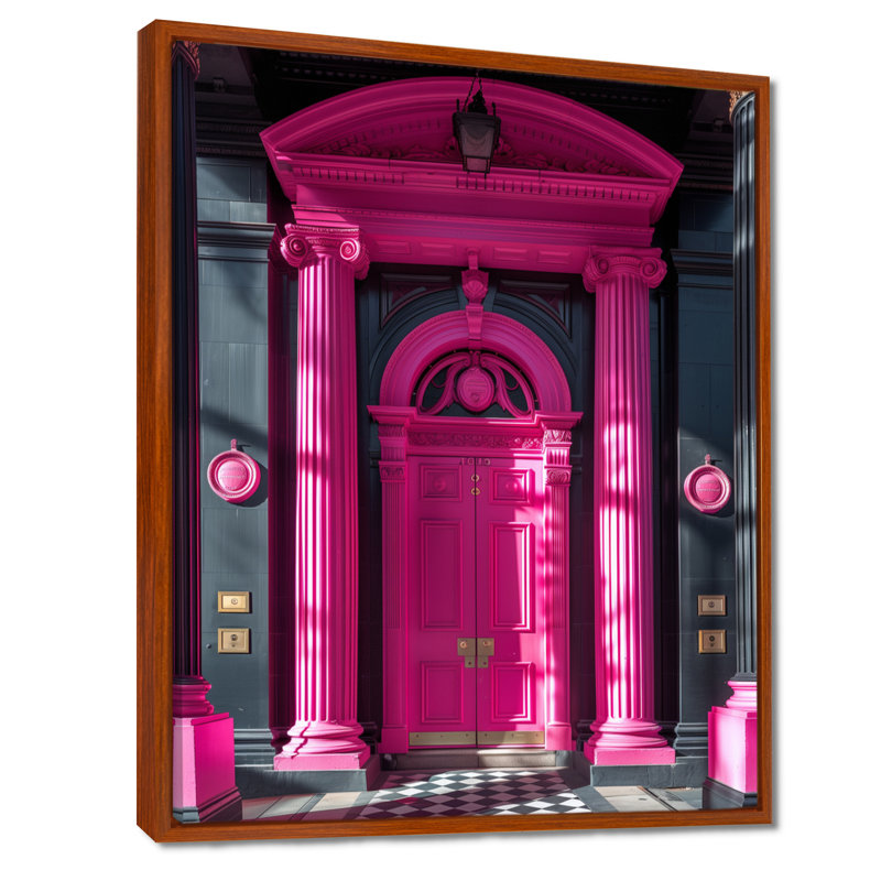 Porte de banque rose et noire - salon d'art mural Banks, Toile avec cadre flottant brun, H 20 po x l 12 po x P 1 po